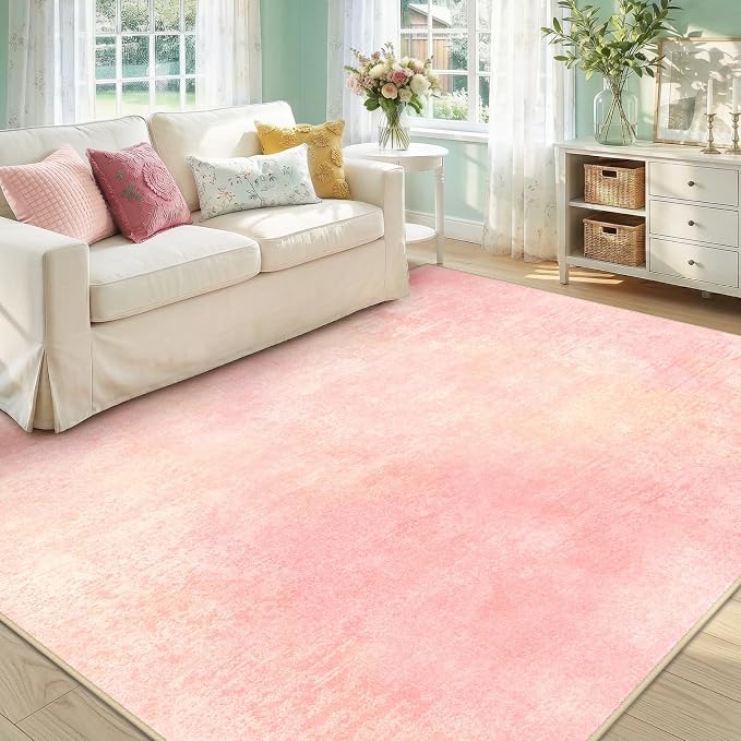 RELEANY Washable Area Rugs 5'x7' Non-Slip Modern Abstract Soft for Living Room Entryway Bedroom Kitchen, Print Pattern, Light Pink