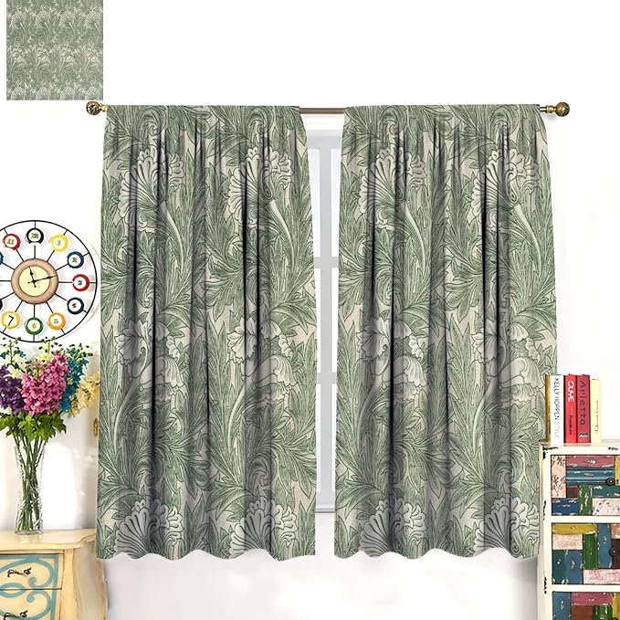 Bohemia William Morris Art Blackout Window Curtains, Vintage Flowers and Foliage Rod Pocket Curtains, for Living Room Bedroom 31.5(W)*63(L) 2 Panels