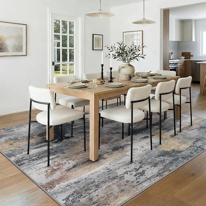 RELEANY Washable Area Rugs 5'x7' Non-Slip Modern Abstract Soft for Living Room Entryway Bedroom Kitchen, Print Pattern, Charcoal Brown