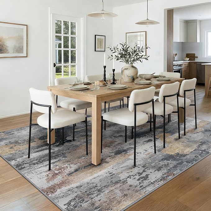 RELEANY Washable Area Rugs 8'x10' Non-Slip Modern Abstract Soft for Living Room Entryway Bedroom Kitchen, Print Pattern, Charcoal Brown
