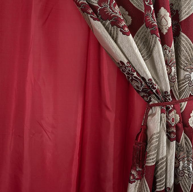 Petrichor Elegant Curtains with Gold Silver Threads 2 Panels Set - Luxury Window Treatment Attached Valance, Sheer Backing, and 2 Tie Backs for Bedroom and Living Room, 54x95 inches, Burgundy
