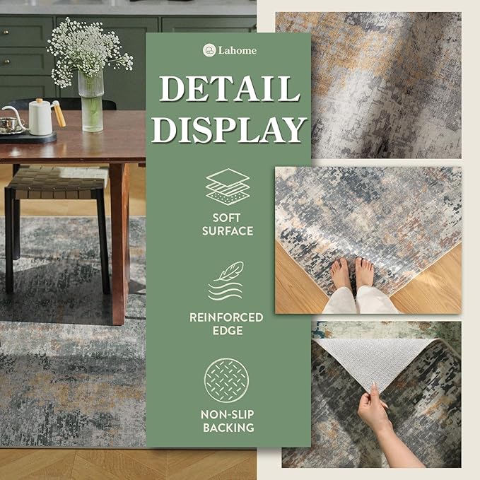 Lahome Washable 5x7 Area Rugs for Living Room, Grey Neutral Modern Abstract Rug for Bedroom Non Slip, Soft Contemporary Low Pile Indoor Carpet for Dorm Guest Dining Room Table Apartment