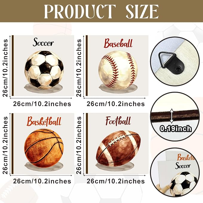 Sports Wall Decor for Boys Wooden Ball Wall Plaques Soccer Baseball Basketball Football Sport Theme Room Decorations Wood Balls Sign Sports Artwork for Kids Room Toddler Teens Bedroom Decor