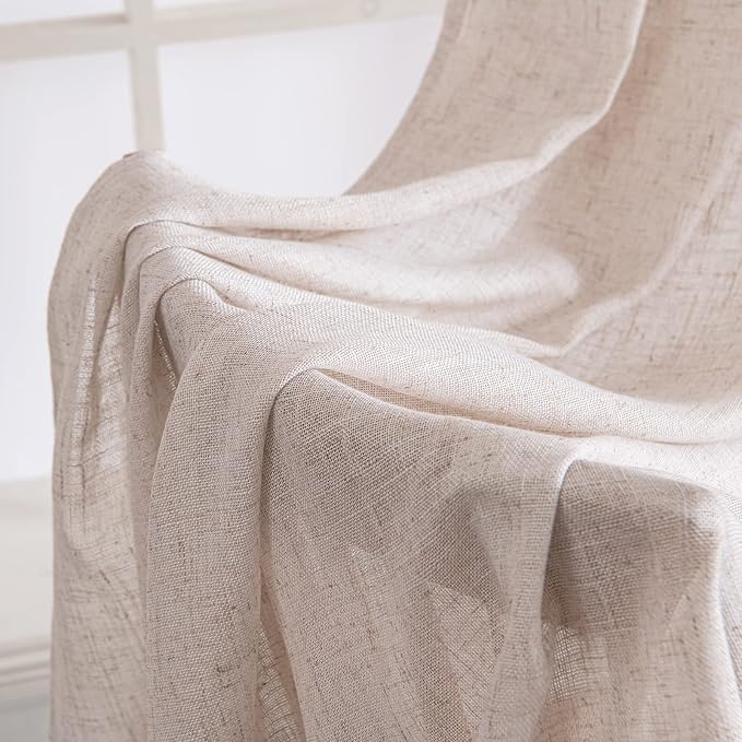 MIULEE Natural White Linen Curtains 86 Inch Long for Bedroom Living Room, Soft Thick Linen Textured Window Drapes Semi Sheer Light Filtering Rod Pocket Back Tab Neutral Farmhouse Cream Ivory 2 Panels