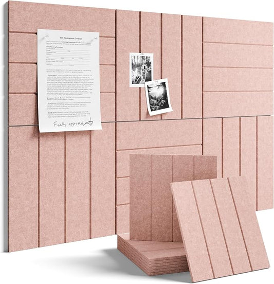 Fluxynara Felt Bulletin Board Tiles Large 36" x 24" Cork Board Alternative-6 Pack with 32 Adhesive Tabs, Thick Slat Wall Panels for Office Decor, Push Pin Board Wall Organizer Alternative - Pink