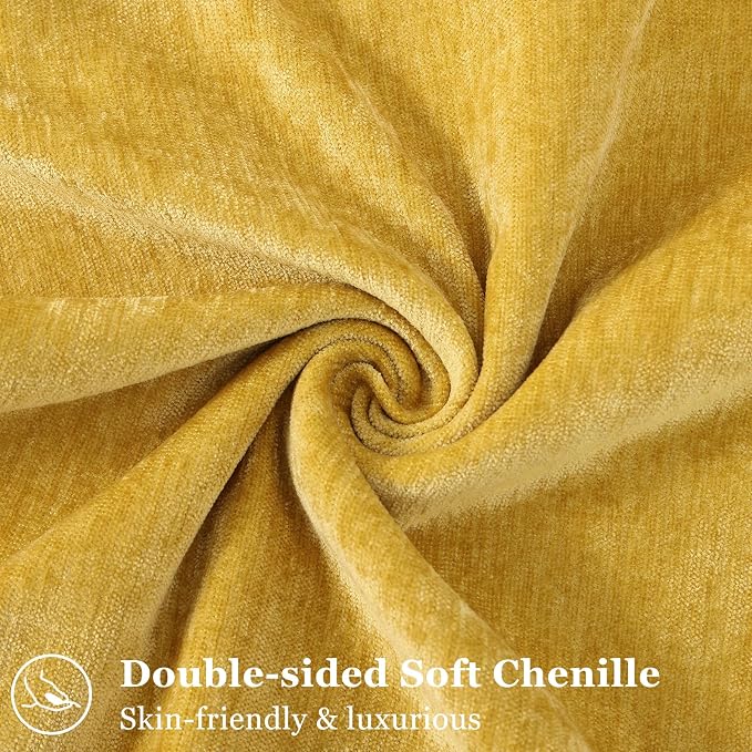 decorUhome Fall Couch Euro Sham Throw Pillow Covers 24x24 Set of 2, Decorative Soft Velvet Modern Cozy Chenille Pillow Cases with Elegant Design for Sofa Bed Living Room Home Decor, Mineral Yellow