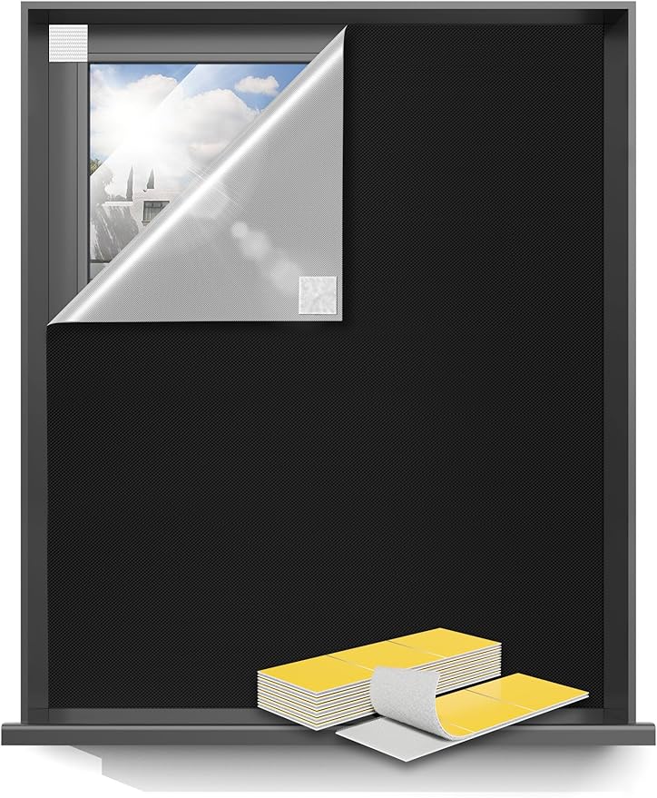 Sumobaby Blackout Curtains for Bedroom 84"x70"Portable Black Out Window Cover with Heat-Resistant Hook&Loop Tape,100% Blackout Shades No Drill Blinds for Windows DIY Cut Fit for Nursery,TV Room(Black)