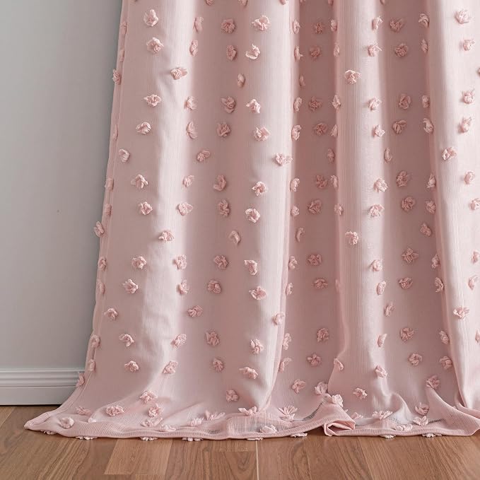 MYSKY HOME 100% Blackout Curtains for Girls Bedroom 95 Inch Long Total Room Darkening Curtain for Living Room 2 Panels Grommet Light Blocking Sliding Door Drapes Blush Pink Pom Pom Sheer 52 x 95 Inch
