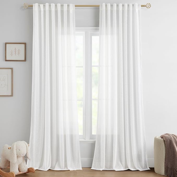 Sheer White Curtains 84 inch Long 2 panels for Living Room Modern Farmhouse White Fluff Curtains Back Tab Shabby Chic Boho Curtain Semi Sheer Nursery Kids Aesthetic Elegant Drape 52x84 Length