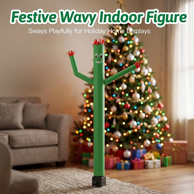 6ft Sky Air Puppet Dancer Inflatable Waving Tube Man with Lights & Built-in Blower - Wacky Waving Dancing Tube Guy for Business Promotion Stand Out Christmas Advertising (Green)