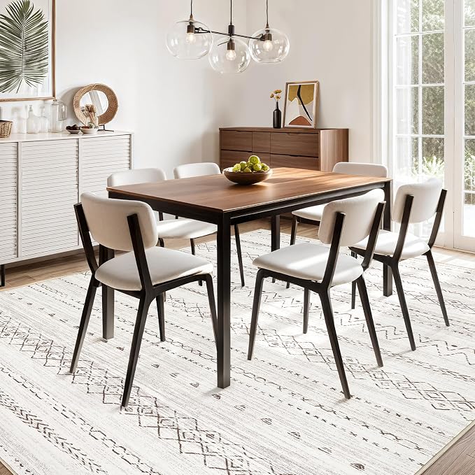 cotiled 7x9 Area Rugs Living Room Rug: Washable Boho Rugs with Non Slip Backing Large Soft Indoor Stain Resistant Carpet for Bedroom Farmhouse Dining Room Lightweight Home Decor Brown