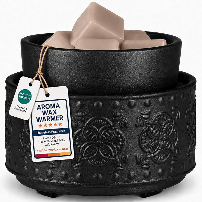 Mocosa Ceramic Wax Warmer Wax Melt Warmer for Scented Wax 3-1 Electric Candle Warmer Home Fragrance Wax Burner Perfect Christmas Gifts for Mom Women(Black-Granular)