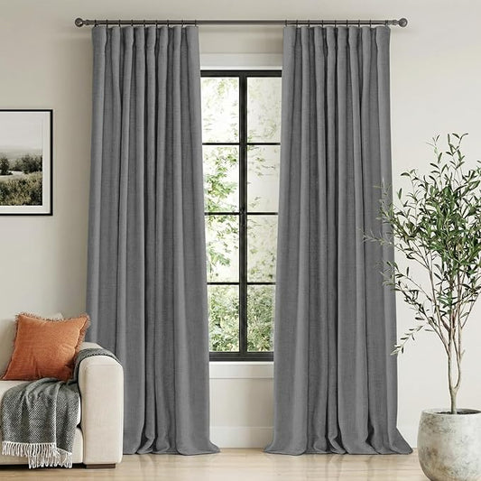 100% Blackout Shield Linen Blackout Curtains 72 Inches Long 2 Panels Set, Clip Rings/Rod Pocket Blackout Curtains, Black Out Curtains & Drapes for Bedroom, 50 inches Wide Each Panel, Dark Gray
