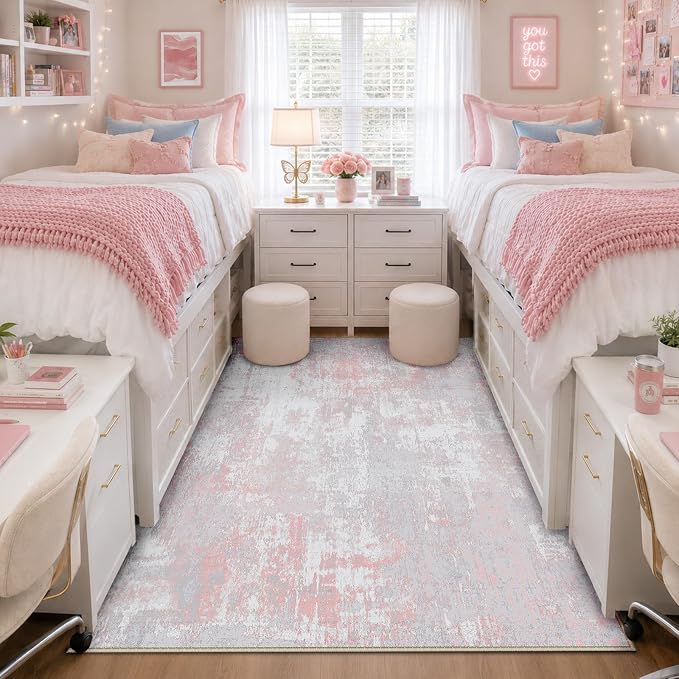 RELEANY Washable Area Rugs 4'x6' Non-Slip Modern Abstract Soft for Living Room Entryway Bedroom Kitchen, Print Pattern, Grey Pink