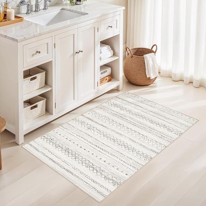 cotiled 3x5 Area Rugs Living Room Rug: Washable Boho Rugs with Non Slip Backing Small Soft Indoor Stain Resistant Carpet for Bedroom Farmhouse Dining Room Lightweight Home Decor Brown