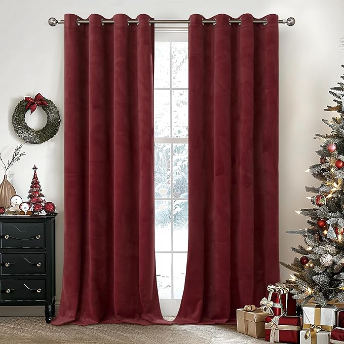 YoungsTex Extra Long Velvet Curtains 108 Inch Length for Living Room, Grommet Thermal Insulated Drapes Privacy for Bedroom Privacy Protection, 2 Panels, 52 X 108 Inch