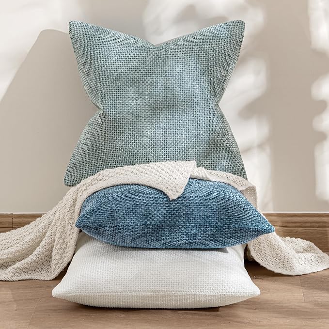 MIULEE Pack of 2 Blue Throw Pillow Covers 18x18 Inch Coastal Summer Modern Boho Accent Decorative Pillow Covers Soft Chenille Farmhouse Cushion Covers for Home Decor Couch Bed Sofa Living Room