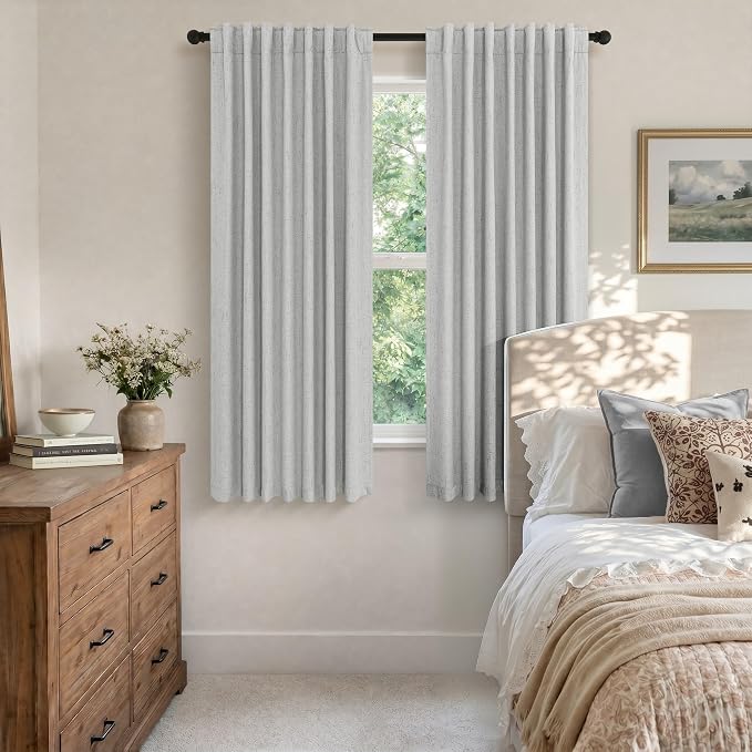 Light Grey Black Out Curtains 72 Inch Long for Dining Room 2 Panels Linen Textured Boho Blackout Drapes Double Sided Blocking Gray Room Darkening for Bedroom Garage Window Coverings 72 Length 6FT 6 FT