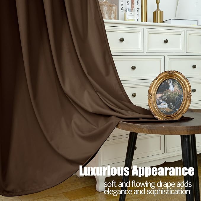 YoungsTex Brown Velvet Curtains 72 Inch Length 2 Panels for Living Room, Thermal Insulated Blackout Drapes with Grommet Privacy for Bedroom, 2 Panels, 52 X 72 Inch
