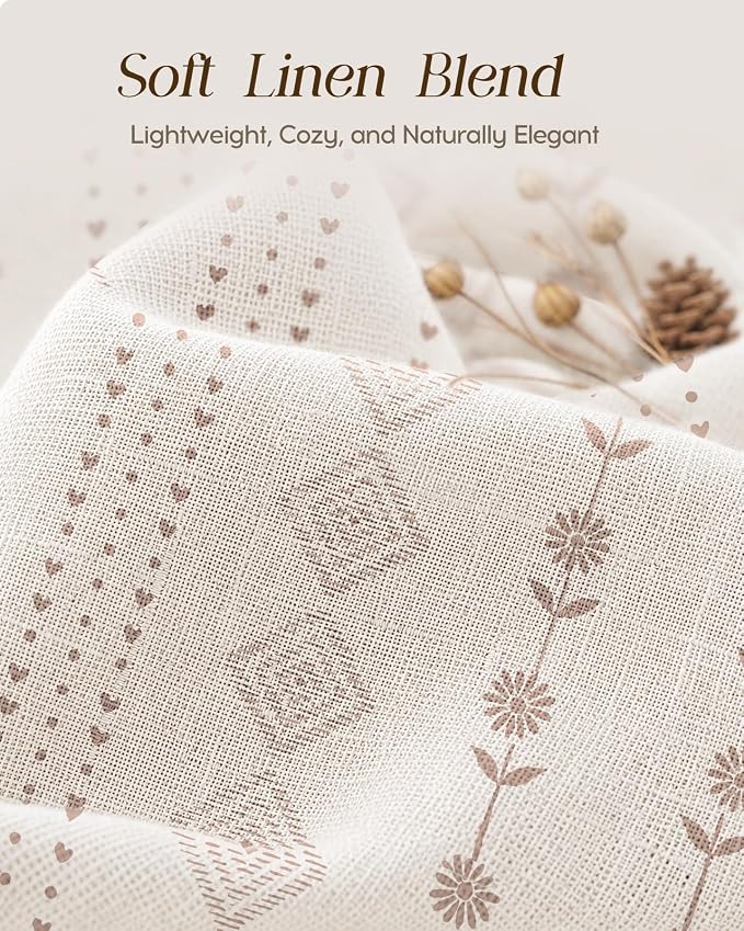 Miss Adola Valance Curtain for Windows - 16 Inch Linen Blend Farmhouse Beige Striped Valance for Kitchen Living Room Bedroom Bathroom Boho Short Curtain with Rod Pocket, 1 Panel