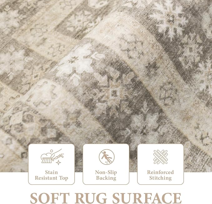 Area Rug Living Room Rugs 8x10 - Large Soft Boho Floral Rug, Non-Slip Foldable Washable Rugs Non Shedding Morden Indoor Floor Carpet for Living Room Bedroom Office Dining Room(FloralBrown, 8'x10')