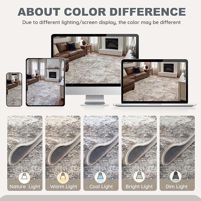 DMOYEST Area Rug Living Room Rugs - 2x3 Washable Soft Neutral Modern Abstract Low Pile Rug Carpet for Bedroom Dining Room Farmhouse Home Office - Brown/Grey/Black