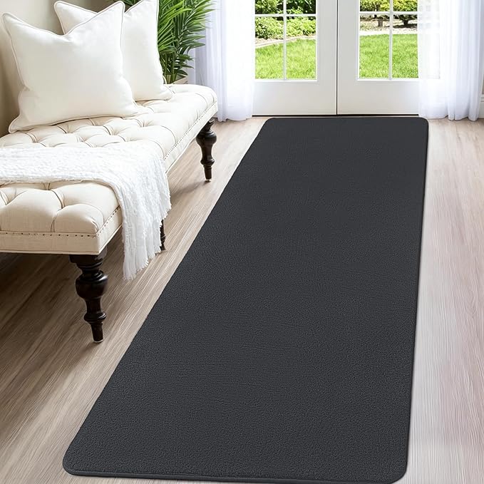 qulint Dark Grey Runners for Hallways 2x6, Modern Washable Kitchen Runner Rug Non Slip Soft Thickened Memory-Foam Indoor Besides Rug, Minimalist Solid Carpet for Entrance Laundry Home Decor