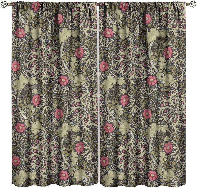 Vintage Flower Blackout Curtains, William Morris Style Art Floral Rustic Plant Wildflower Window Drapes, for Living Room Bedroom 42(W)*84(L) 2 Panels
