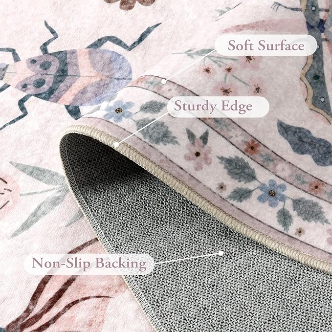 Lahome Insect Washable Small Area Rug, 3x5 Area Rugs for Bedroom Living Room, Non-Slip Soft Accent Throw Carpet for Kitchen Office Entryway Bathroom Office Vionnet, Pink