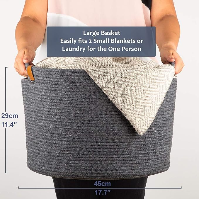 DENJA & CO Large Storage Shoe Basket - Woven Decorative Floor Basket for Home Entryway | Charcoal Gray (17.7 x 11.4 inches)