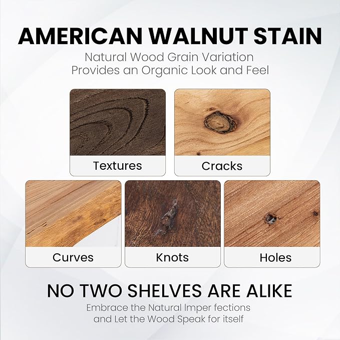Floating Shelves for Wall, 72"x9.3" Rustic Solid Live-Edge Elm Wood Wall Shelves, Heavy-Duty Floating Shelves with Invisible Brackets, Set of 2 for Living Room, Bedroom, and Kitchen, Walnut Finish