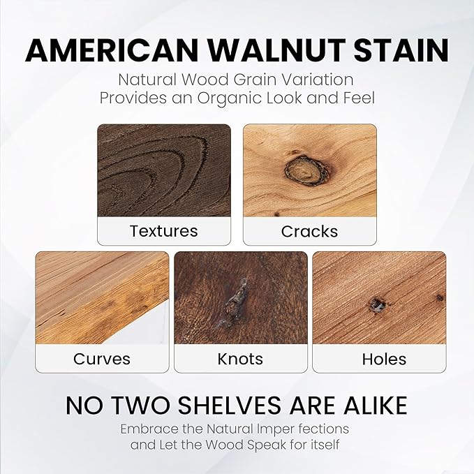 Fun Memories Floating Shelves for Wall Set of 2, Rustic Solid Elm Wood Live Edge Wall Shelves 32 Inch - Invisible Bracket Mount for Living Room, Bathroom, Bedroom, Kitchen, Walnut