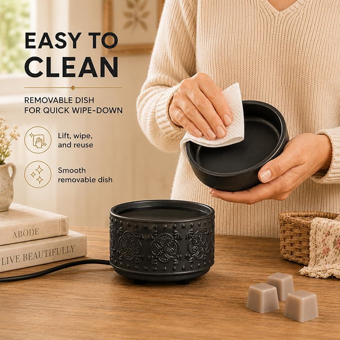 Mocosa Ceramic Wax Warmer Wax Melt Warmer for Scented Wax 3-1 Electric Candle Warmer Home Fragrance Wax Burner Perfect Christmas Gifts for Mom Women(Black-Granular)
