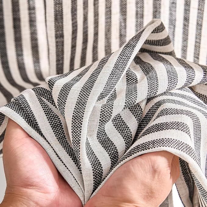 jinchan Linen Curtains 108 inch Black Stripe on Beige Grommet 2 Panels | Curtains for Living Room Bedroom,Ticking Stripe Pattern,Pinstripe Farmhouse Rustic,Window Treatment,Light Filtering