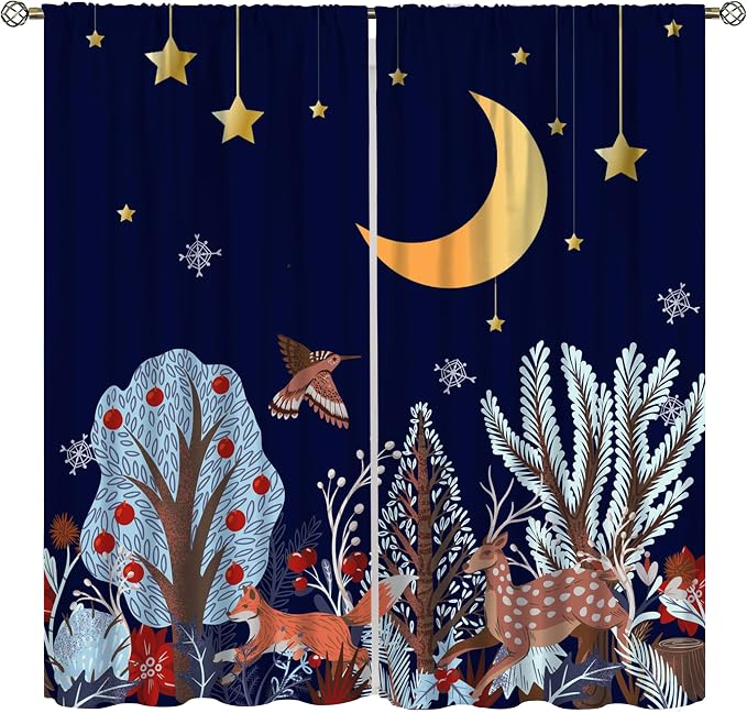 YCness Rustic Animal Curtains, Wild Forest Animal Bear Fox Deer Kids Window Treatments for Living Room Bedroom, Farmhouse Woodland Blackout Drapes 2 Panel Sets, 42x45 Inch, Style-6