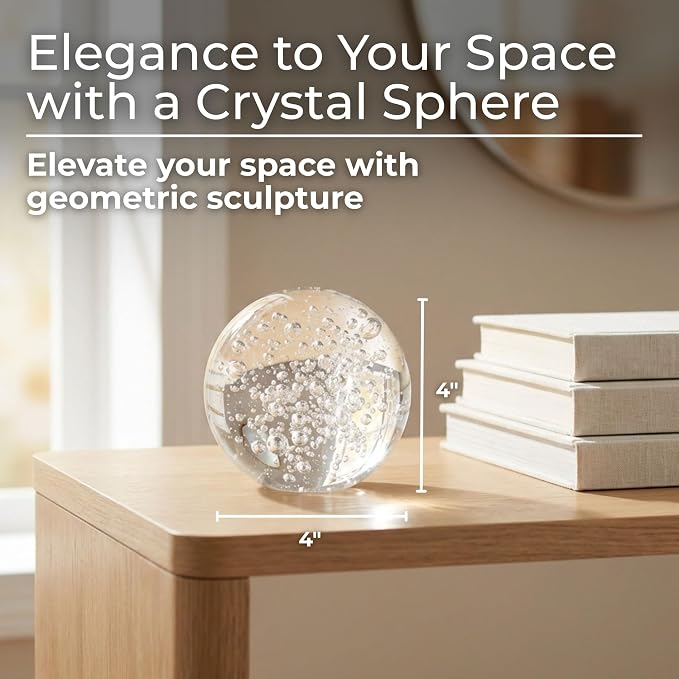 Glass Orb Ball Decorative Sphere – Paperweight Decorative Object for Desk, Shelf, or Tabletop, Living Room Placement, Bubble Design Home Decor Accent Adds Sculptural Interest – 4", Clear & Frost