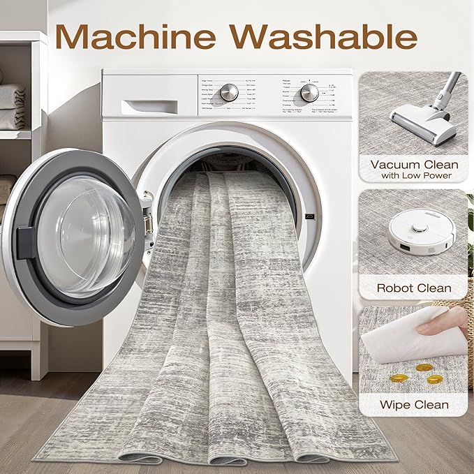 6x8 Area Rugs Living Room: Washable Large Neutral Rug Abstract Soft Modern Stain Resistant Indoor Floor Non-Slip Carpet for Bedroom Nursery Kids Office Playroom Dining Room Under Table- Brown Gray