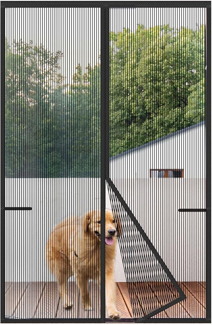 Risareyi Magnetic Screen Door Heavy Duty, Front Door Screen Magnetic Closure Thicken Tear-Resistant Mesh Keep Bugs Out, Black - Net Curtain Itself Size 44" x 84"