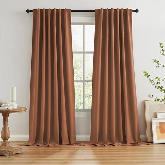 KEQIAOSUOCAI Rust Colored Blackout Curtains 120 Inch Length 10 FT Inches Long for Living Room 2 Panels Sets Hook Belt Back Tab Drapes Rust Red Extra Long Curtains for Bedroom Brown Red W50 x L120