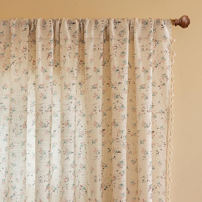 OYX Floral 96 Inch Curtains for Living Room Flower Drapes Bedroom Semi Sheer Rod Pocket Floor Length Window Curtains 2 Panel Sets Boho Farmhouse Vintage Light Filtering Window Treatments