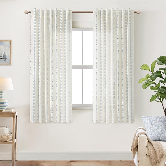 Baby Blue Curtains for Dorm Girls Bedroom,Boho Floral Cottage Core Bluey Curtains for Kids Room 63 Inch Length