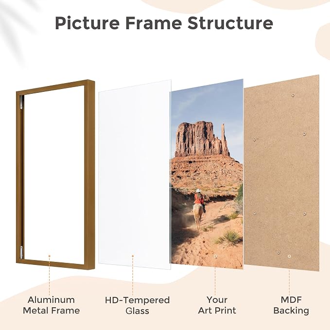 20x27 Metal Picture Frame, Aluminum Poster Frame with Real Glass, Bronze | Warm Bronze 27x20 Frame with Tempered Glass for Wall Display, Posters, Art & Photos | Wall Kit Included