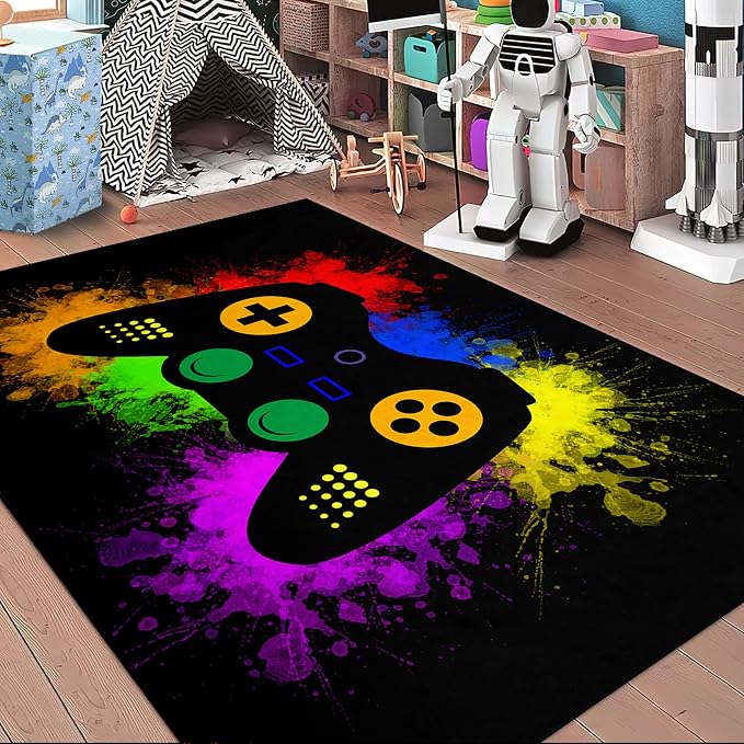 Gaming Rugs for Boys Teens Bedroom Decor Gamer Rugs for Living Room Gamepad Controller Carpets, 4'5"x6'