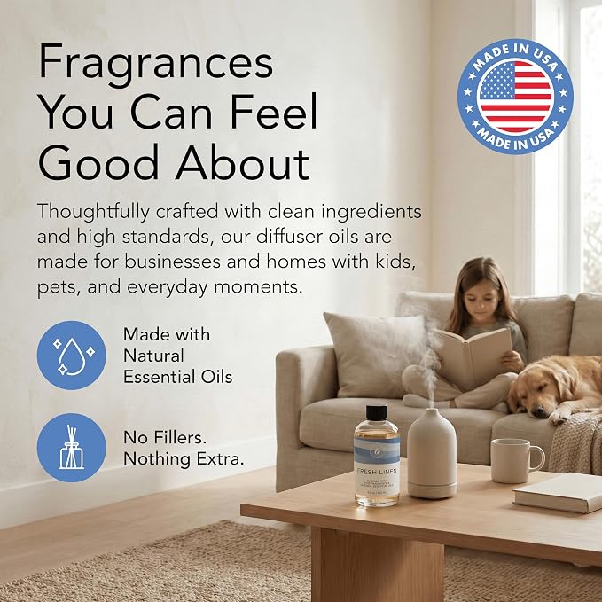 Aroma Country Fresh Linen Luxury Diffuser Oil Refill (4 Fl Oz) | Hotel-Inspired • Long-Lasting Home Fragrance • for Aromatherapy, Reed Diffusers, Diffuser Machines & Room Sprays