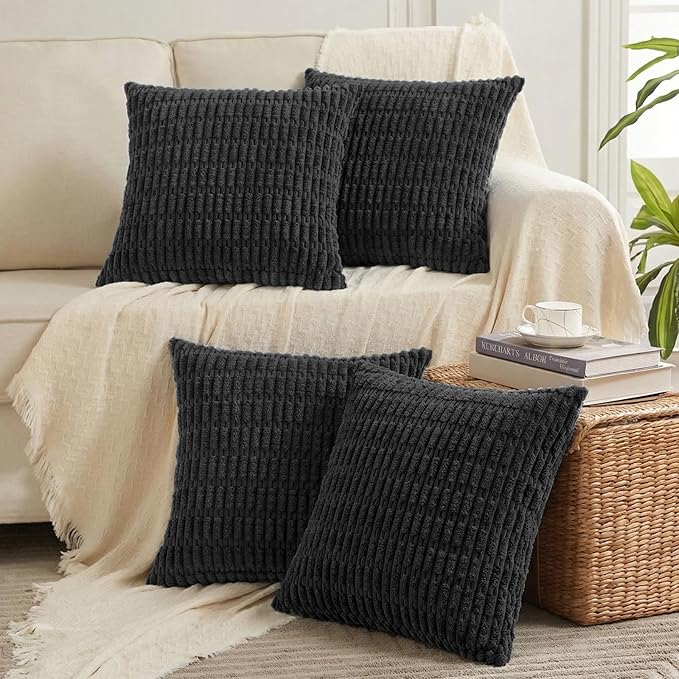 Fancy Homi 4 Packs Decorative Throw Pillow Covers for Living Room Couch Bed, Modern Farmhouse Boho Home Décor Accent Cushion Case, 16" x 16", Black