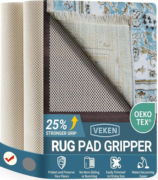 Veken 8x11 Ft Rug Pad Gripper for Hardwood Floors, Non Slip Rug Pads for Area Rugs, Thick Rug Grippers for Tile Floors, Under Carpet Anti Skid Mat, with More Than 99 Pieces Anti-Slip Square Pattern