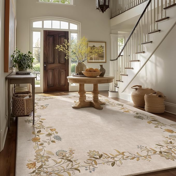 palohom 10x14 Area Rugs for Living Room: Washable Rug Stain Resistant Non Slip Low Pile Faux Wool Ultra Soft Lightweight Large Rugs for Bedroom Dining Room Farmhouse Kids Playroom Nursery Home Office