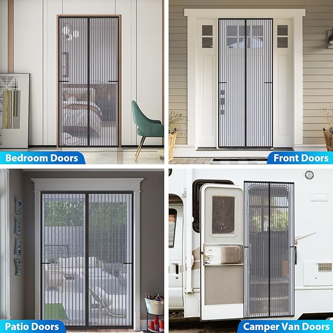 Heavy Duty Door Screen Magnetic Closure, LOVIGA Thickened Fiberglass Screen Door Mesh, Self Sealing, Tear Resistant, Easy Assemble, Fine Mesh Keep Bugs Out Fit Door Size 38 Inch X 95 Inch Black