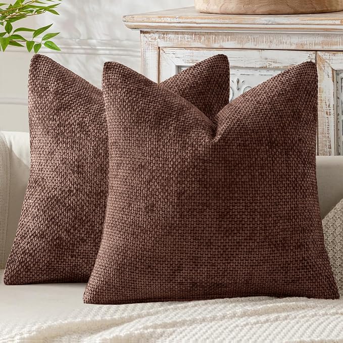 MIULEE Pack of 2 Fall Couch Throw Pillow Covers 20x20 Inch Red Brown Modern Boho Accent Decorative Pillow Covers Soft Chenille Farmhouse Cushion Covers for Home Decor Bed Sofa Living Room