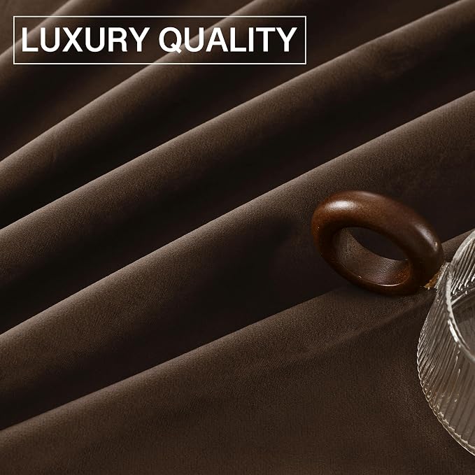 StangH Brown Velvet Curtains 102 inches Long Luxurious Thermal Insulated Drapes for Living Room, Soft Energy Efficient Curtains, Elegant Home Decor, W52 x L102, 2 Panels
